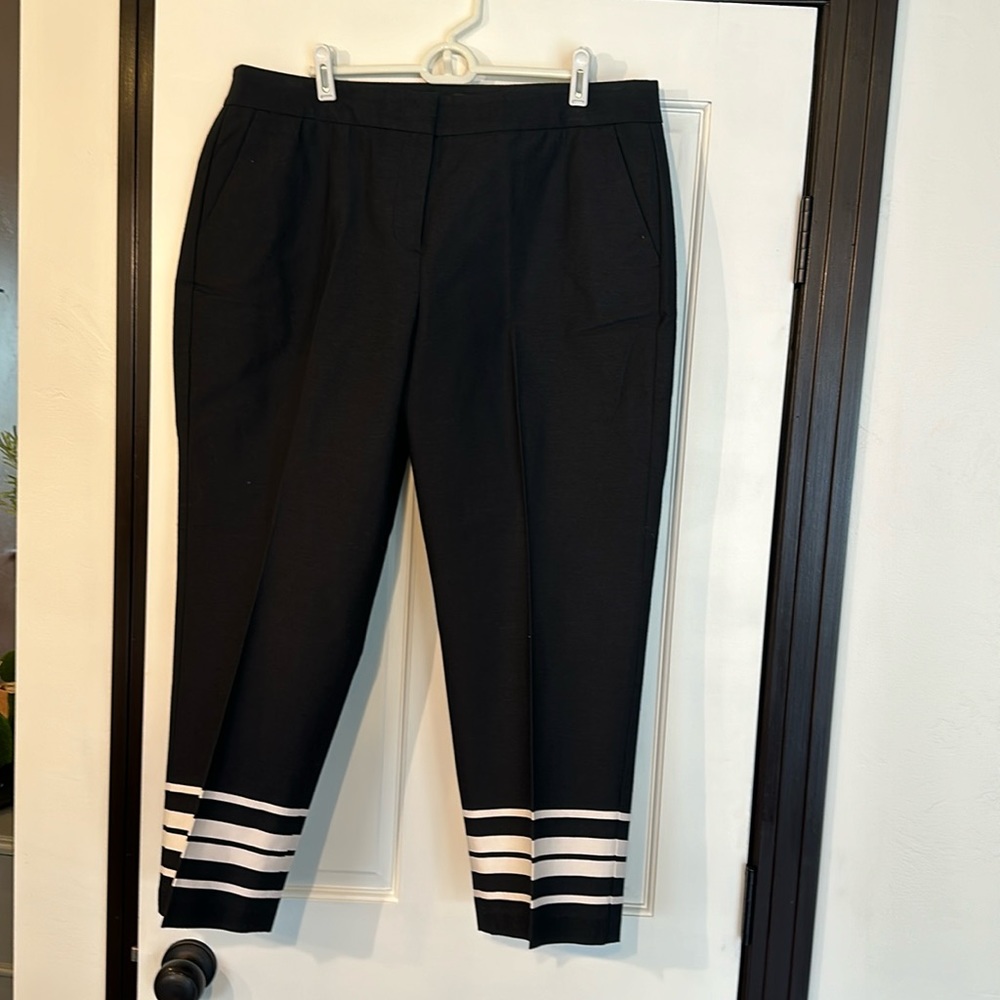 Talbots Dress Crop pants, size 14 curvy, dark navy/white striped bottoms